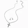Claire's Clous D'oreilles|Colliers-Parure de bijoux croix en zircon cubique couleur argentée - Lot de 2