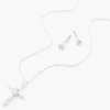 Claire's Clous D'oreilles|Colliers-Parure de bijoux croix zircon cubique d'imitation couleur argentée — Lot de 2
