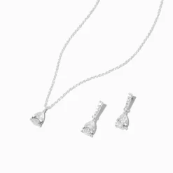 Claire's Pendantes|Colliers-Parure de bijoux effet goutte en zircon cubique couleur argentée - Lot de 2