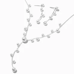 Claire's Parures De Bijoux-Parure de bijoux en Y perles d’imitation couleur argentée - Lot de 2