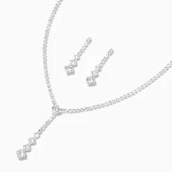 Claire's Pendantes|Clous D'oreilles-Parure de bijoux pendants en zircon cubique couleur argentée - Lot de 2