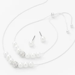 Claire's Parures De Bijoux-Parure de bijoux perles d'imitation couleur argentée - Lot de 3