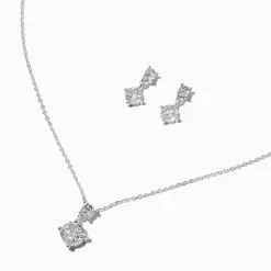 Claire's Clous D'oreilles|Colliers-Parure de bijoux ronds basiques en zircon cubique couleur argentée - Lot de 2