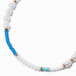 Claire's Colliers-Pearl & Blue Beaded Chain Necklace