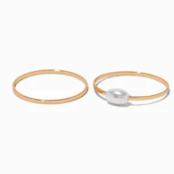 Claire's Bagues-Pearl Beaded Gold-tone Ring Stack - 2 Pack
