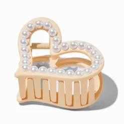 Claire's Barrettes Et Pinces-Pearl Cream Heart Hair Claw