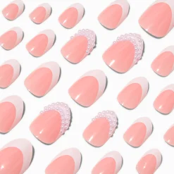 Claire's Ongles-Pearl French Tip Stiletto Press On Vegan Faux Nail Set - 24 Pack
