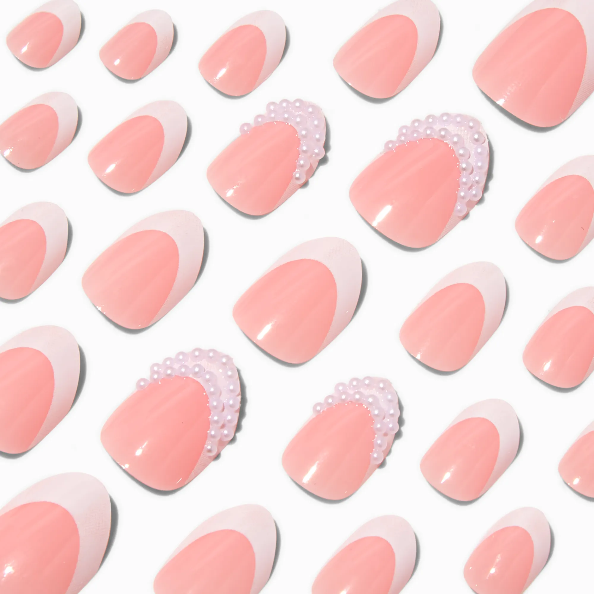 Claire's Ongles-Pearl French Tip Stiletto Press On Vegan Faux Nail Set - 24 Pack
