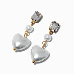 Claire's Pendantes-Pearl Heart Linear Drop Earrings