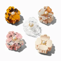 Claire's Barrettes Et Pinces-Pearl Tortoiseshell Flower Mini Hair Claws - 5 Pack