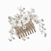 Claire's Fleurs Pour Cheveux-Peigne à cheveux couleur dorée perles d'imitation et fleurs blanches