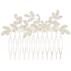 Claire's Barrettes Et Pinces-Peigne motif feuille en strass couleur argenté