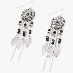 Claire's Pendantes-Pendantes attrape-rêves perlées fleurs 8 cm couleur argentée - Noir