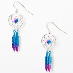 Claire's Pendantes-Pendantes attrape-rêves perlées roses et bleues 4 cm couleur argentée