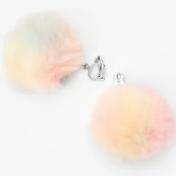 Claire's Clips Et Autocollants-Pendantes à clip avec pompon 4 cm couleur argentée - Arc-en-ciel
