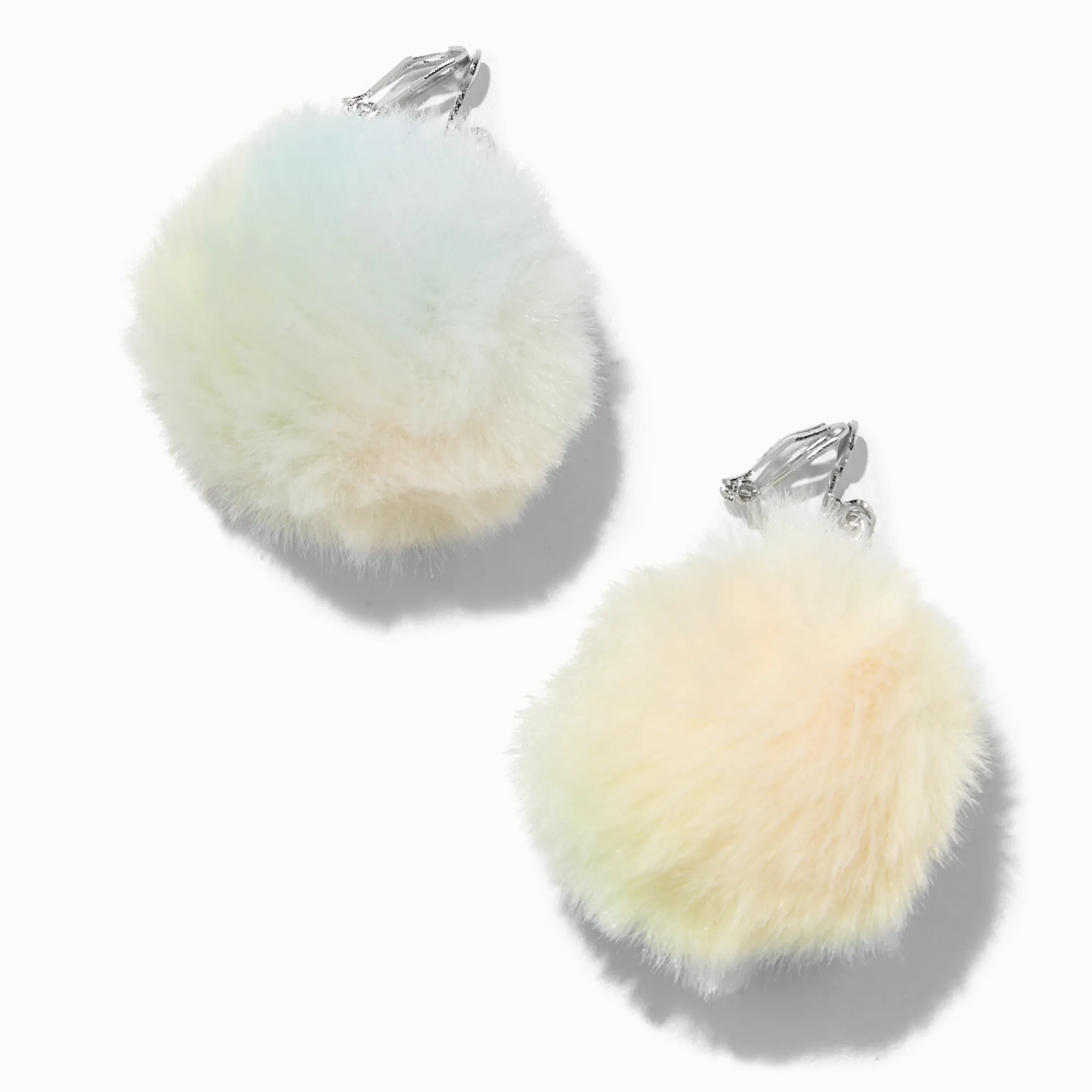 Claire's Clips Et Autocollants-Pendantes à clip avec pompon 4 cm couleur argentée - Arc-en-ciel