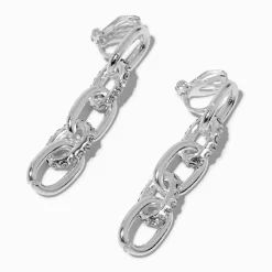 Claire's Clips Et Autocollants|Pendantes-Pendantes à clip chaîne épaisse couleur argentée et strass