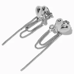 Claire's Clips Et Autocollants-Pendantes à clip chaînes cœur couleur argentée