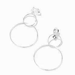 Claire's Clips Et Autocollants|Pendantes-Pendantes à clip 5 cm circulaires fil de fer couleur argentée