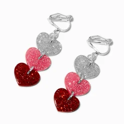 Claire's Clips Et Autocollants|Pendantes-Pendantes à clip 4 cm trois cœurs pailletées