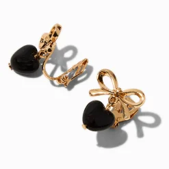 Claire's Clips Et Autocollants-Pendantes à clip cœur noir nœud couleur dorée