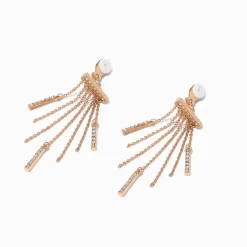 Claire's Clips Et Autocollants|Pendantes-Pendantes à clip franges barre de strass couleur dorée