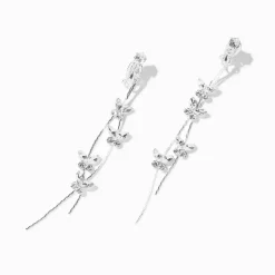 Claire's Clips Et Autocollants|Pendantes-Pendantes à clip style végétal papillon en zircon cubique 9 cm couleur argentée