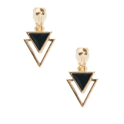 Claire's Clips Et Autocollants|Pendantes-Pendantes à clip triangles géométriques noires et couleur dorée