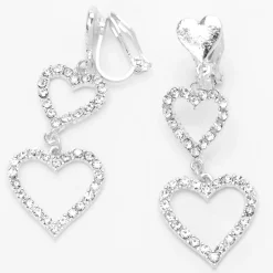Claire's Clips Et Autocollants|Pendantes-Pendantes à clip à trois cœurs 4 cm couleur argentée
