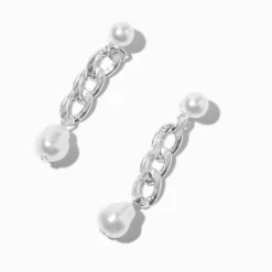 Claire's Pendantes-Pendantes 5 cm chaîne cubaine perles d'imitation et couleur argentée