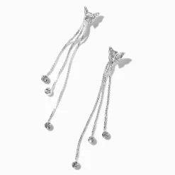 Claire's Pendantes-Pendantes 8 cm chaînes frangées couleur argentée papillon en strass