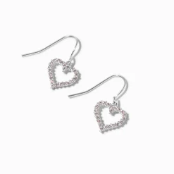 Claire's Pendantes-Pendantes 1,5 cm couleur argentée cœur en zircon cubique d'imitation roses