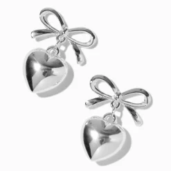 Claire's Pendantes-Pendantes 1,5 cm cœur et nœud couleur argentée
