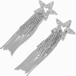 Claire's Pendantes-Pendantes 10 cm franges étoile strass couleur argentée