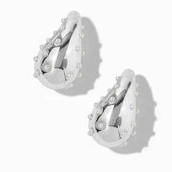 Claire's Pendantes-Pendantes 2,5 cm haricot long parsemées de perles d’imitation couleur argentée