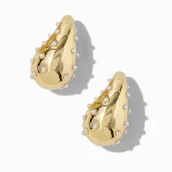 Claire's Pendantes-Pendantes 2,5 cm haricot long parsemées de perles d’imitation couleur dorée