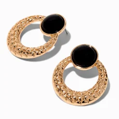 Claire's Pendantes-Pendantes 4 cm heurtoir de porte texturées couleur dorée émaillées noires