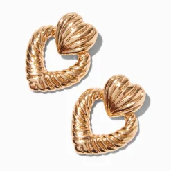 Claire's Pendantes-Pendantes 4 cm heurtoir de porte cœur rainurées couleur dorée