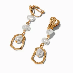 Claire's Pendantes-Pendantes 8 cm linéaires perles d'imitation martelées couleur dorée