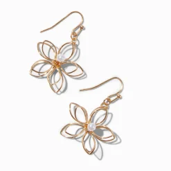 Claire's Pendantes-Pendantes 2,5 cm perle d'imitation et fleur en fil métallique couleur dorée