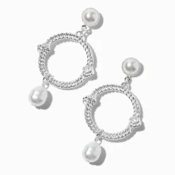 Claire's Pendantes-Pendantes 5 cm perles d’imitation circulaires couleur argentée