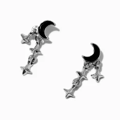 Claire's Pendantes-Pendantes couleur argentée croissant de lune et étoiles noires