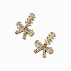 Claire's Clous D'oreilles|Pendantes-Pendantes couleur dorée nœud en zircon cubique