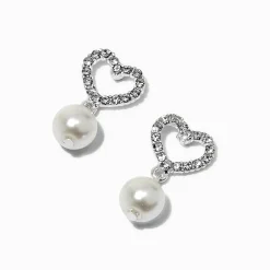 Claire's Pendantes-Pendantes cœur et perle d'imitation couleur argentée