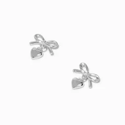 Claire's Pendantes|Bijoux Premium-Pendantes cœur nœud couleur argentée C LUXE by Claire’s