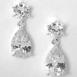 Claire's Pendantes-Pendantes en gouttes avec zircon cubique d'imitation 2,5 cm couleur argentée