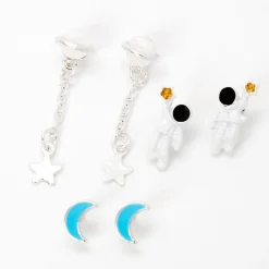 Claire's Clous D'oreilles-Pendantes et clous d’oreilles étoile et lune astronaute - Lot de 3
