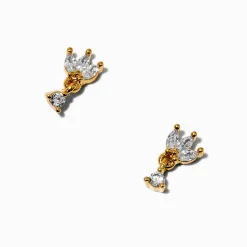 Claire's Pendantes|Clous D'oreilles-Pendantes fleur en zircon cubique couleur dorée C LUXE by Claire’s