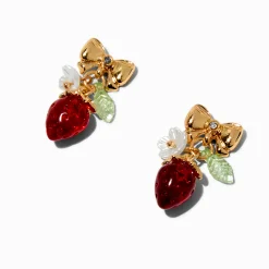 Claire's Pendantes-Pendantes fraise à nœud couleur dorée