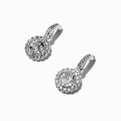 Claire's Pendantes|Clous D'oreilles-Pendantes halo zircon cubique couleur argentée